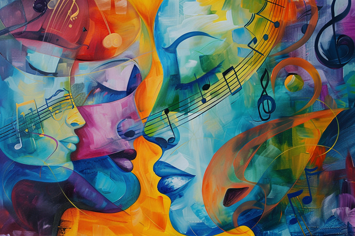 Yağlı Boya Ahenkli Renkler Müzik Ve Aşk Canvas Tablo