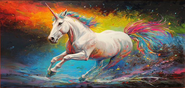 Yağlı Boya Gökkuşağı Atı Koşusu Fırtınası Canvas Tablo