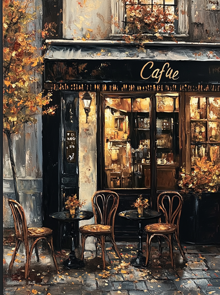 Yağlı Boya Sonbahar Akşamı Paris Cafe Canvas Tablo