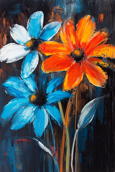 Yağlı Boya Canlı Renkler Çiçek Demeti Canvas Tablo