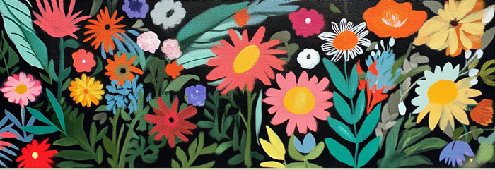 Çiçek Bahçesi Siyah Fonda Rengarenk Çiçekler Canvas Tablo