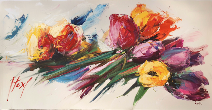 Yağlı Boya Canlı Renkler Lale Bahçesi Canvas Tablo