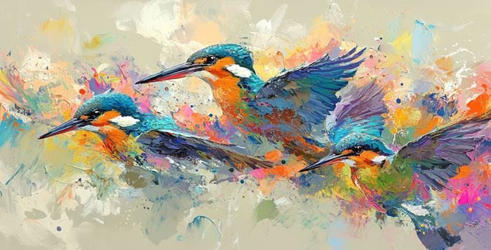 Yağlı Boya Uçan Renkli Yalıçapkınları Canvas Tablo