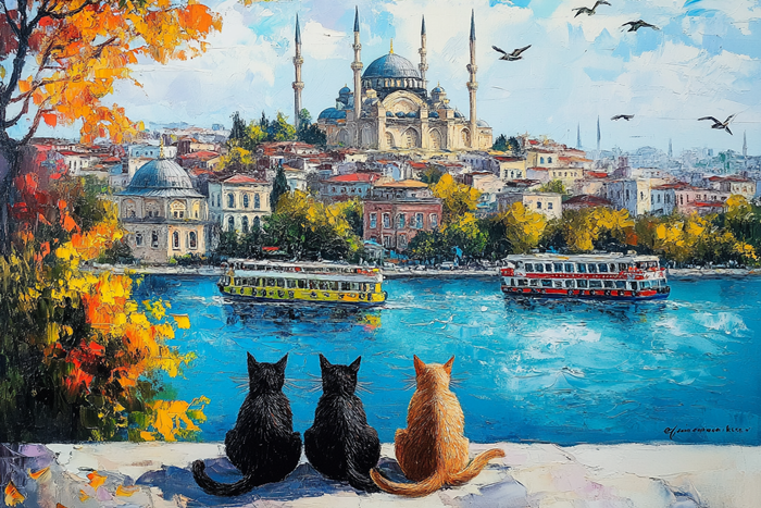 Kediler ve İstanbul Manzarası