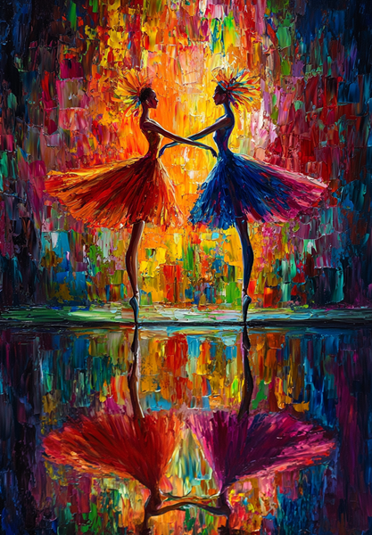 Yağlı Boya Dans Eden Balerinler Rengarenk Yansımalar Canvas Tablo
