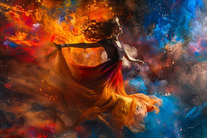 Hareketli Rengarenk Etekli Balerin Dansı Canvas Tablo