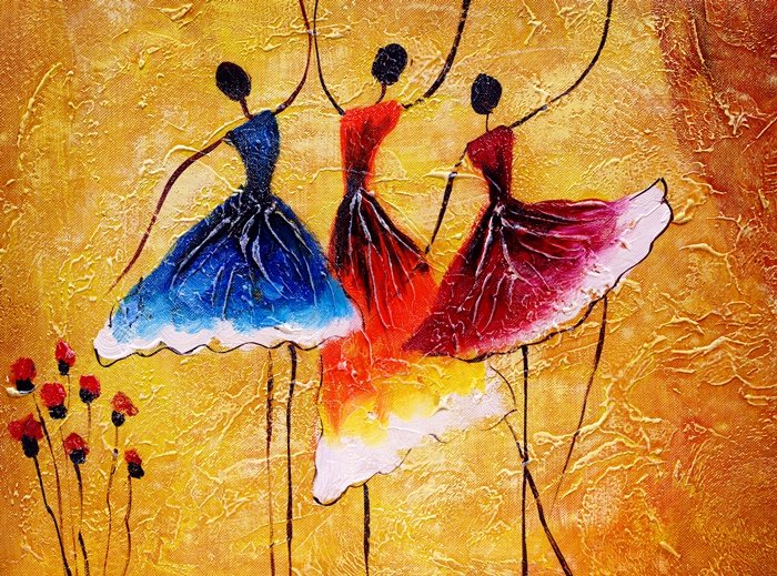 Yağlı Boya Dans Eden Üç Afro Kadın Canvas Tablo