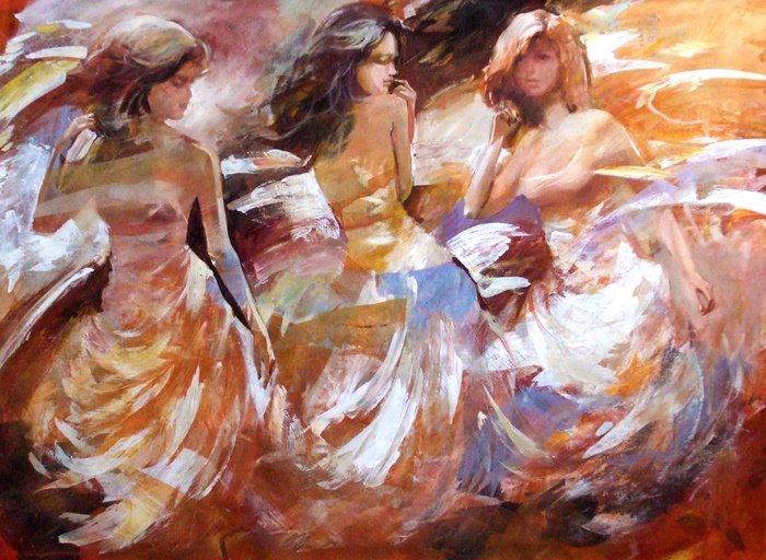 Yağlı Boya Dans Eden Üç Kadın Canvas Tablo