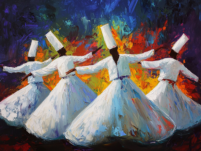 Yağlı Boya Semazenlerin Renkli Devris Dansı Canvas Tablo