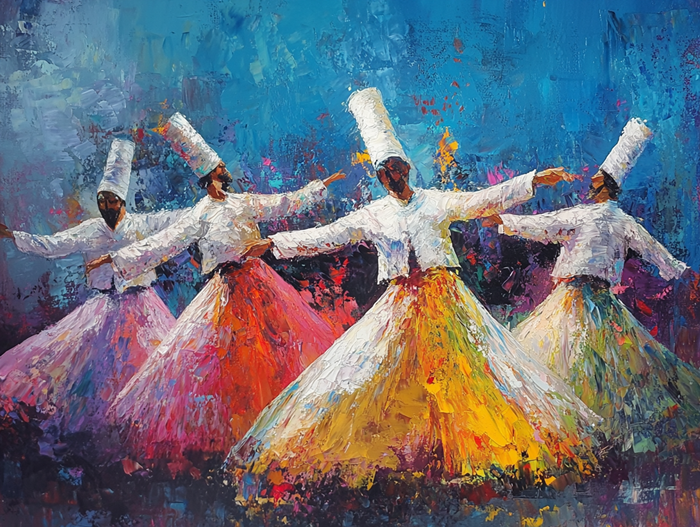 Yağlı Boya Sema Ayini Renkli Dervişler Canvas Tablo