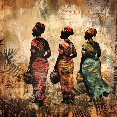 Afrika Rüzgarı Yürüyen Renkli Kadınlar Canvas Tablo
