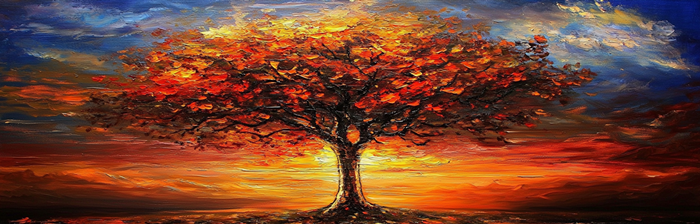 Yağlı Boya Gün Batımı Ağacı Canvas Tablo