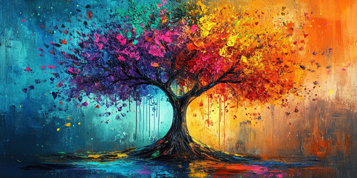 Soyut Renkli Hayat Ağacı Canvas Tablo