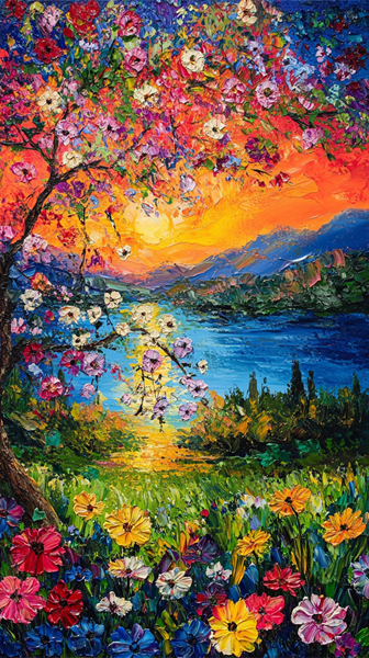 Çiçekli Gün Batımı Manzarası