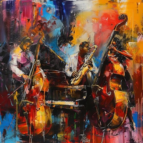 Yağlı Boya Enerjik Jazz Üçlüsü Muzigi Canvas Tablo