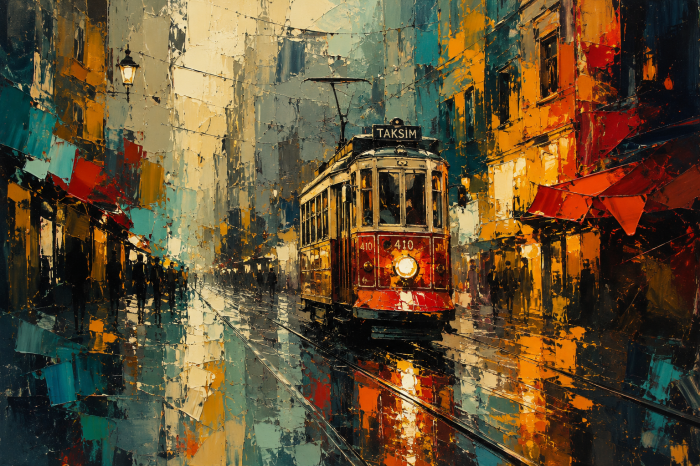 Yağlı Boya Beyoğlu İstanbul Tramvay Kanvas Tablo