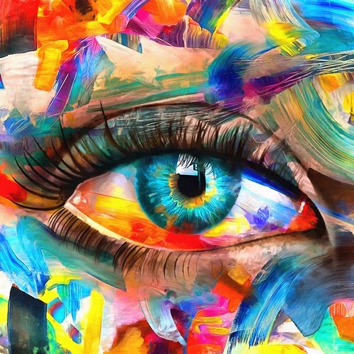 Canlı Renkli Göz Soyut Fırça Darbeleri Canvas Tablo
