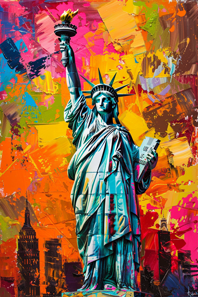 Özgürlük Aniti Şehir Manzarası Pop Art Rengarenk Canvas Tablo