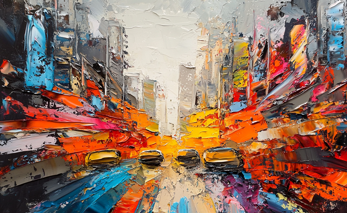 Yağlı Boya Yoğun Şehir Soyut Yollar Canvas Tablo